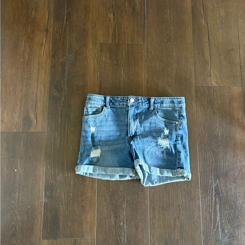art class Distressed Rolled-Hem Denim Shorts - Blue